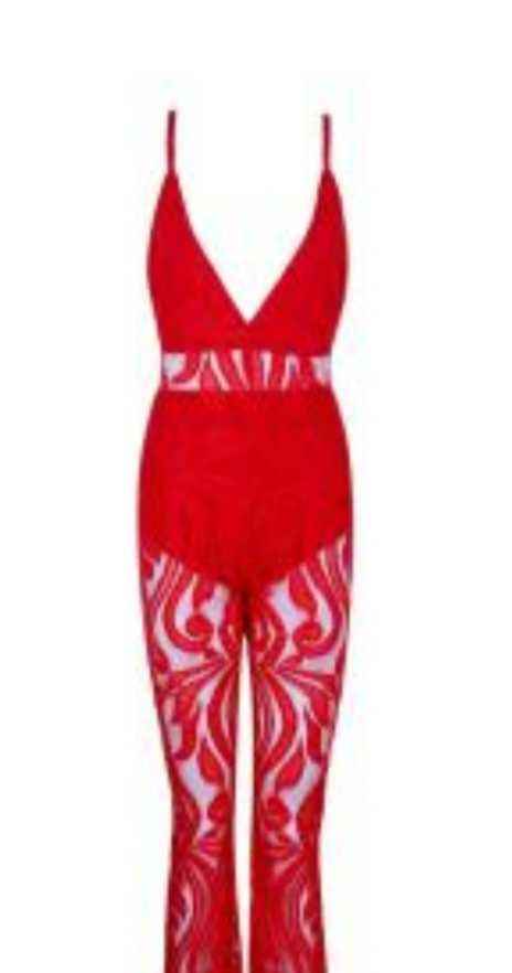 Red lace jumpsuit