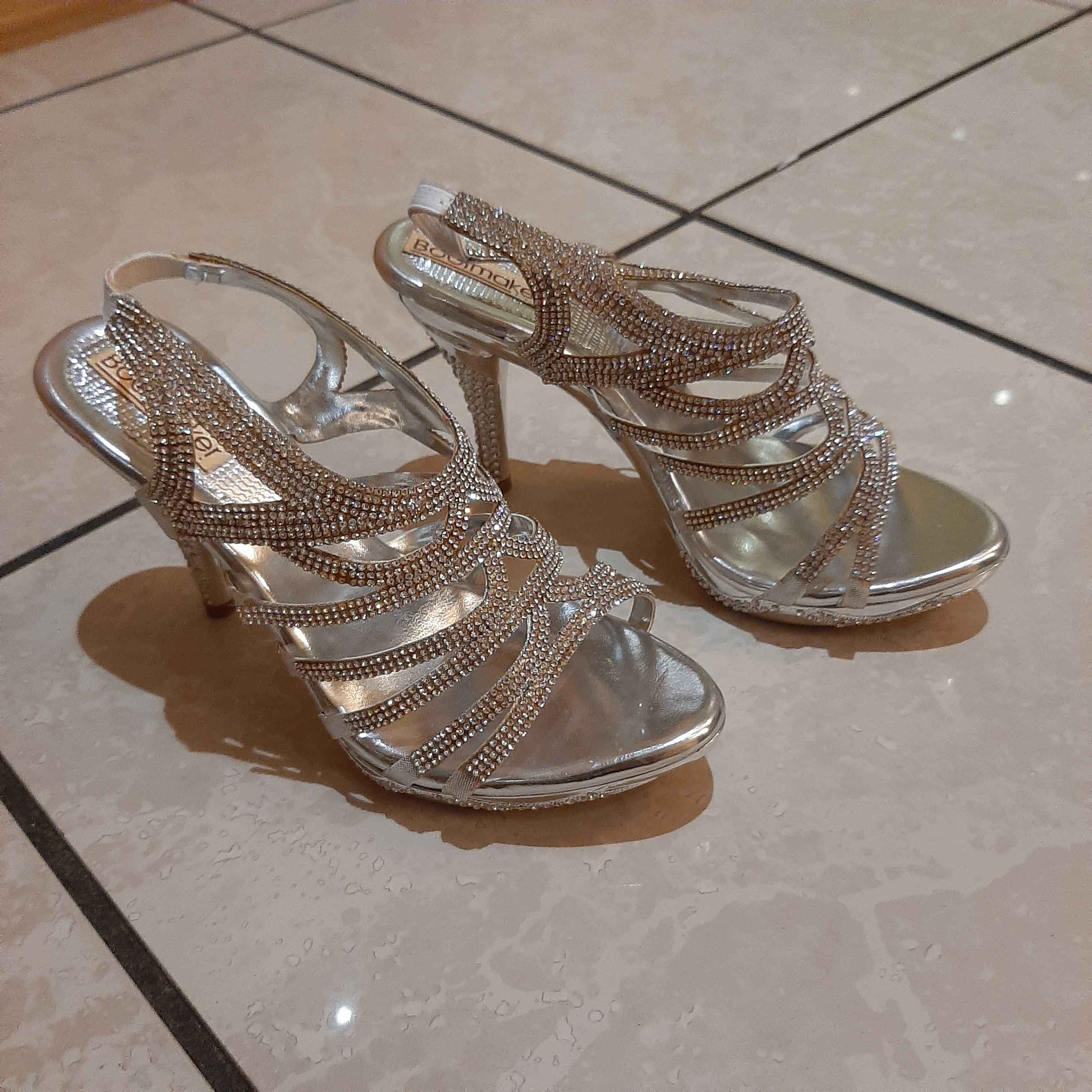 Silver, platform stiletto heel size 5