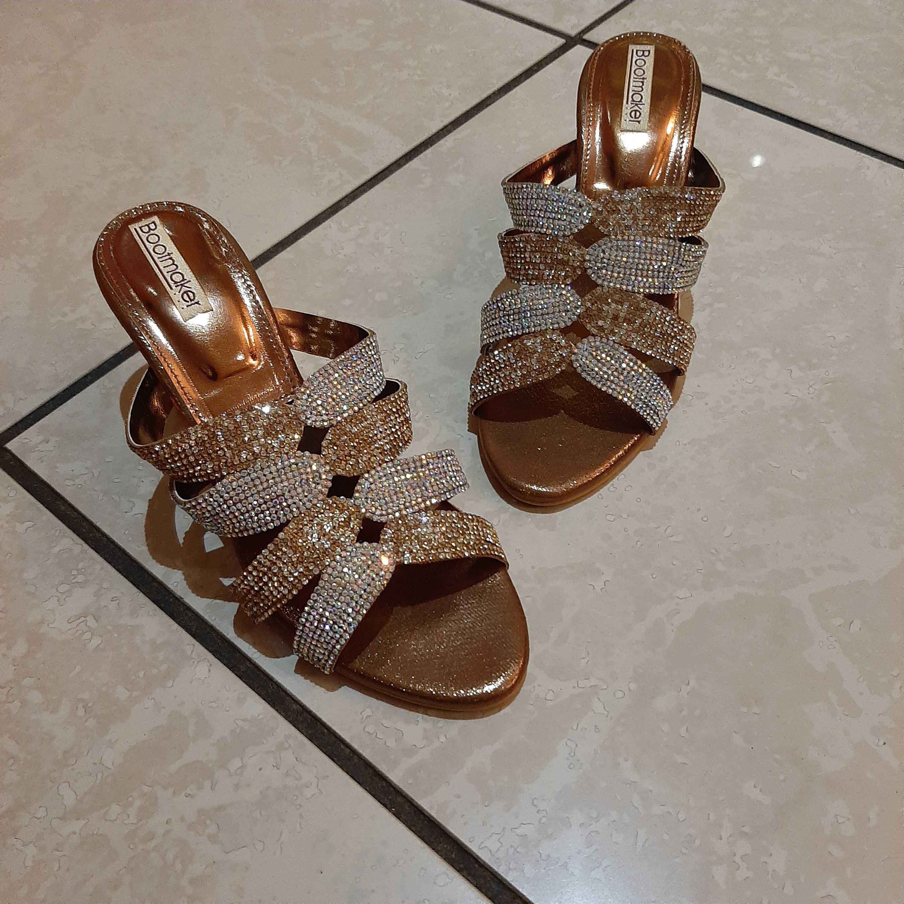 Bronze, medium block heel  size 5