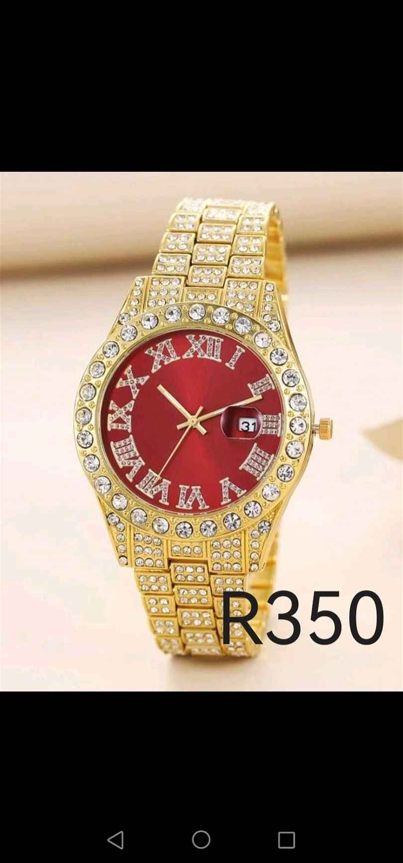 Gold red face bling diamond watch