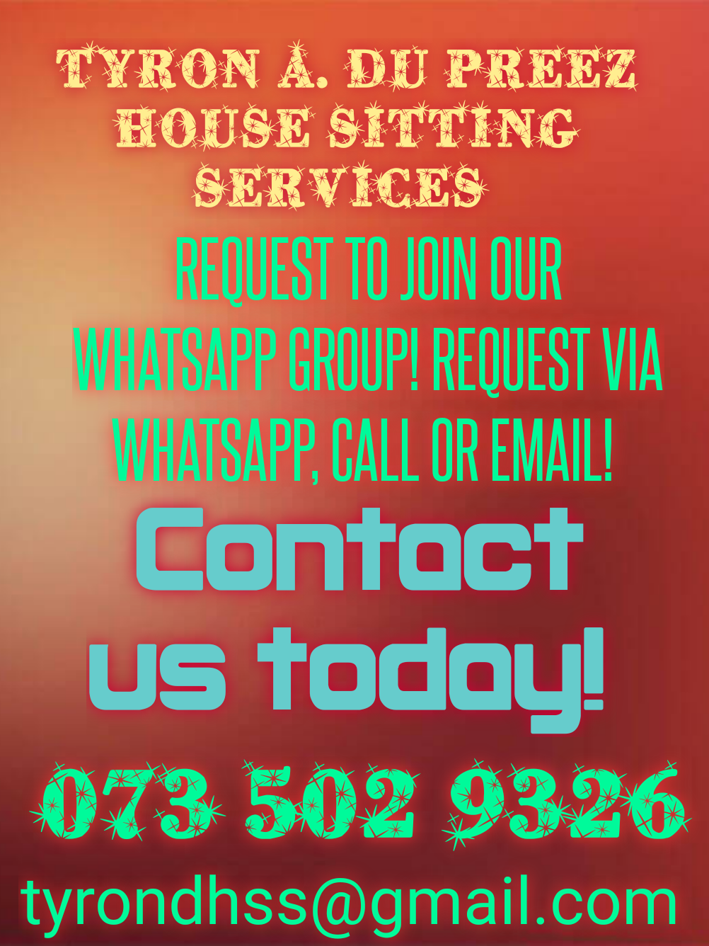 Tyron A. du Preez House Sitting Services