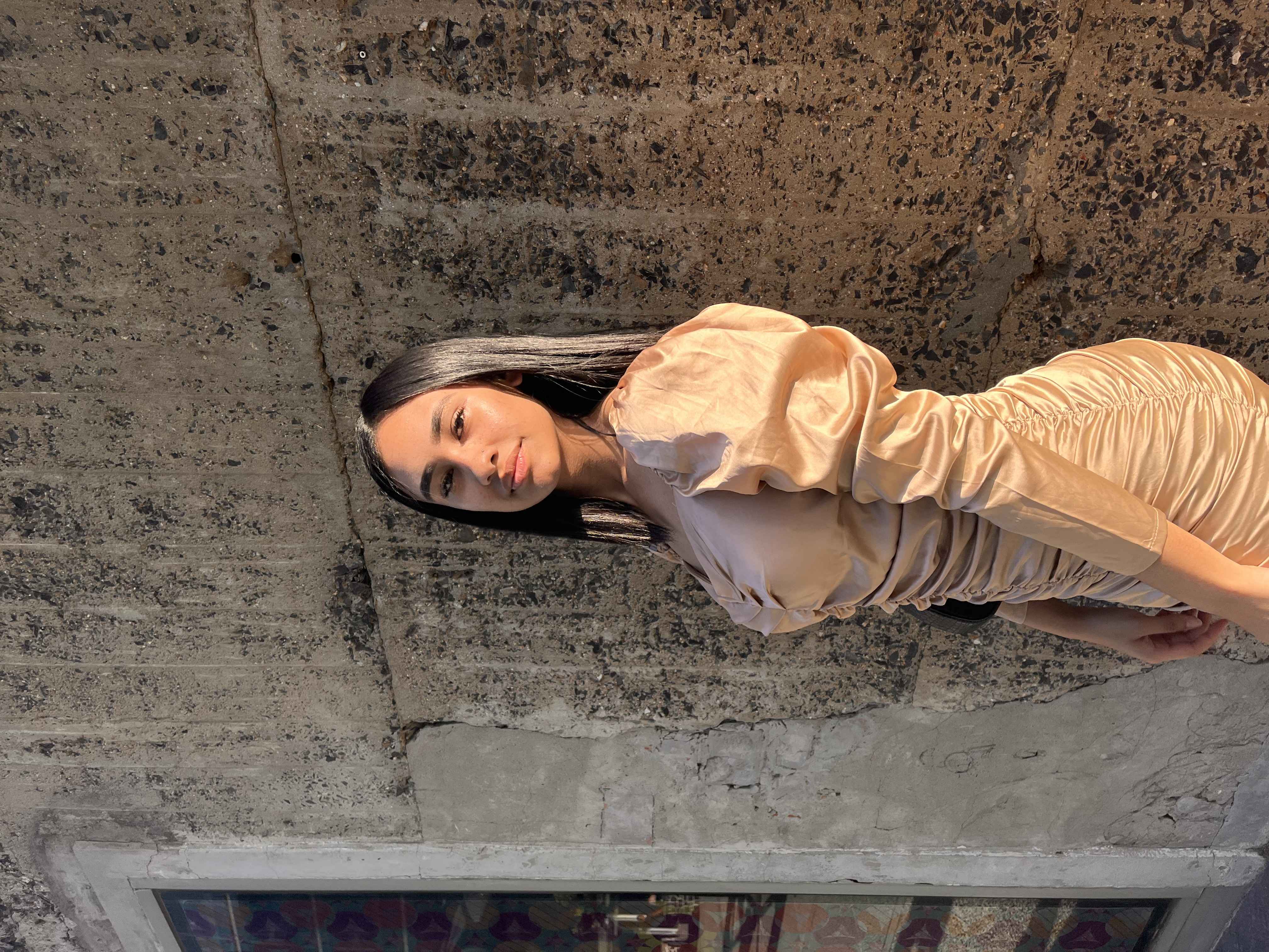 Champagne Satin Ruched Dress