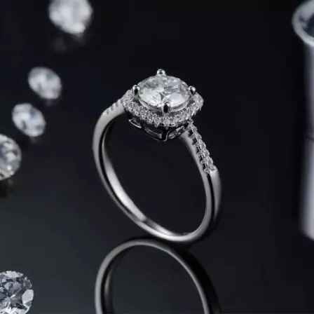 1.00cts Moissanite Halo Ring 925 Silver