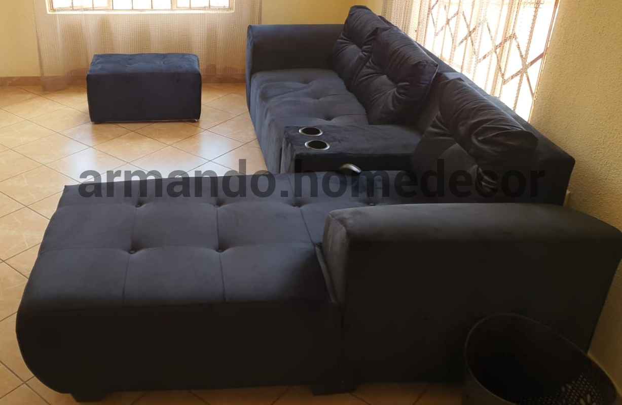 New black velvet corner couch