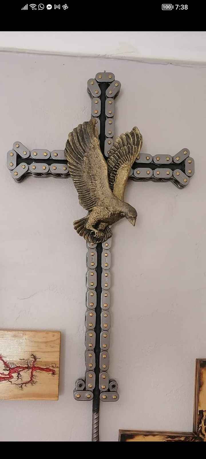 Art cross with golden eagle