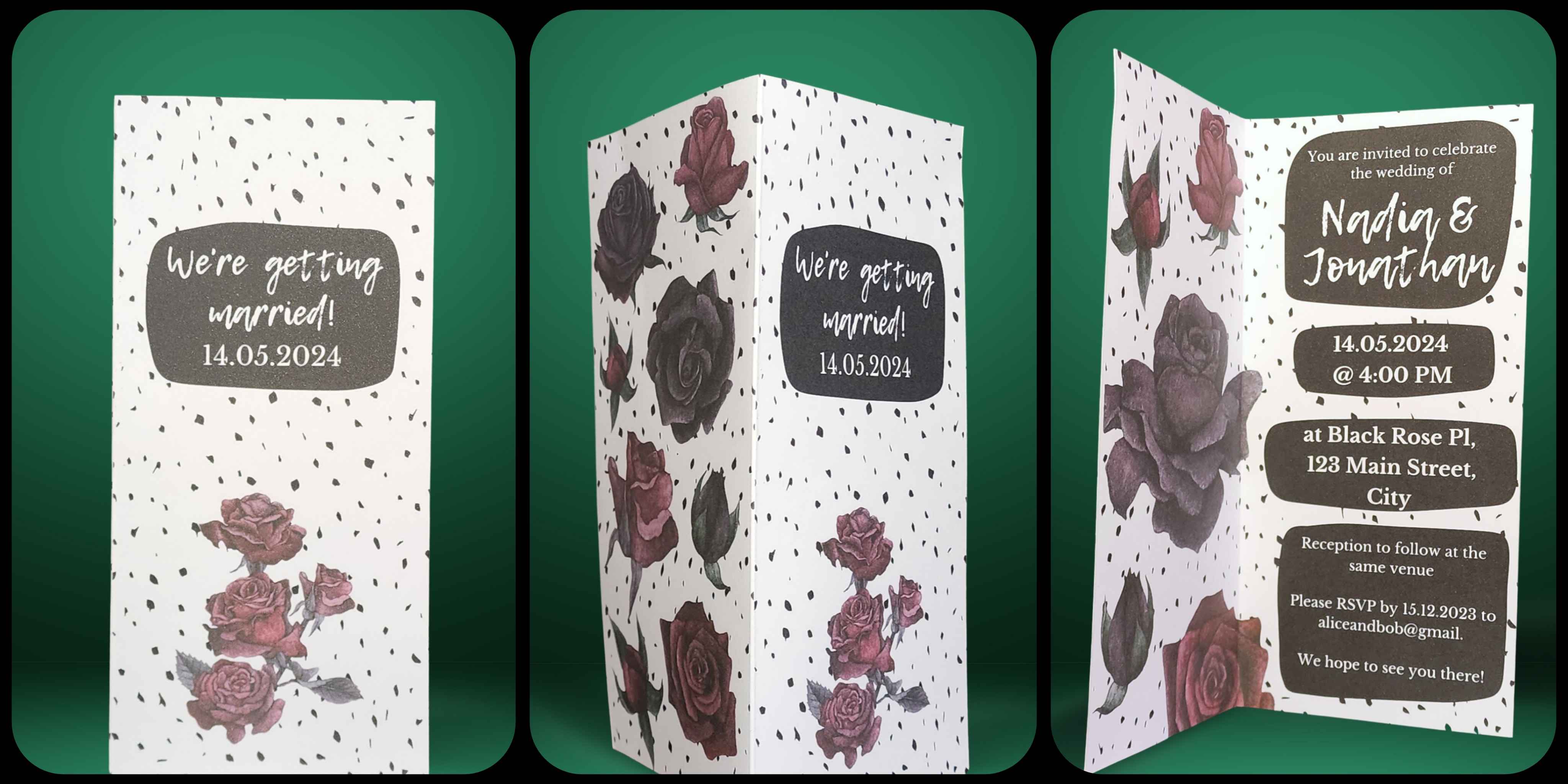 Red and Black Roses Wedding Invitation