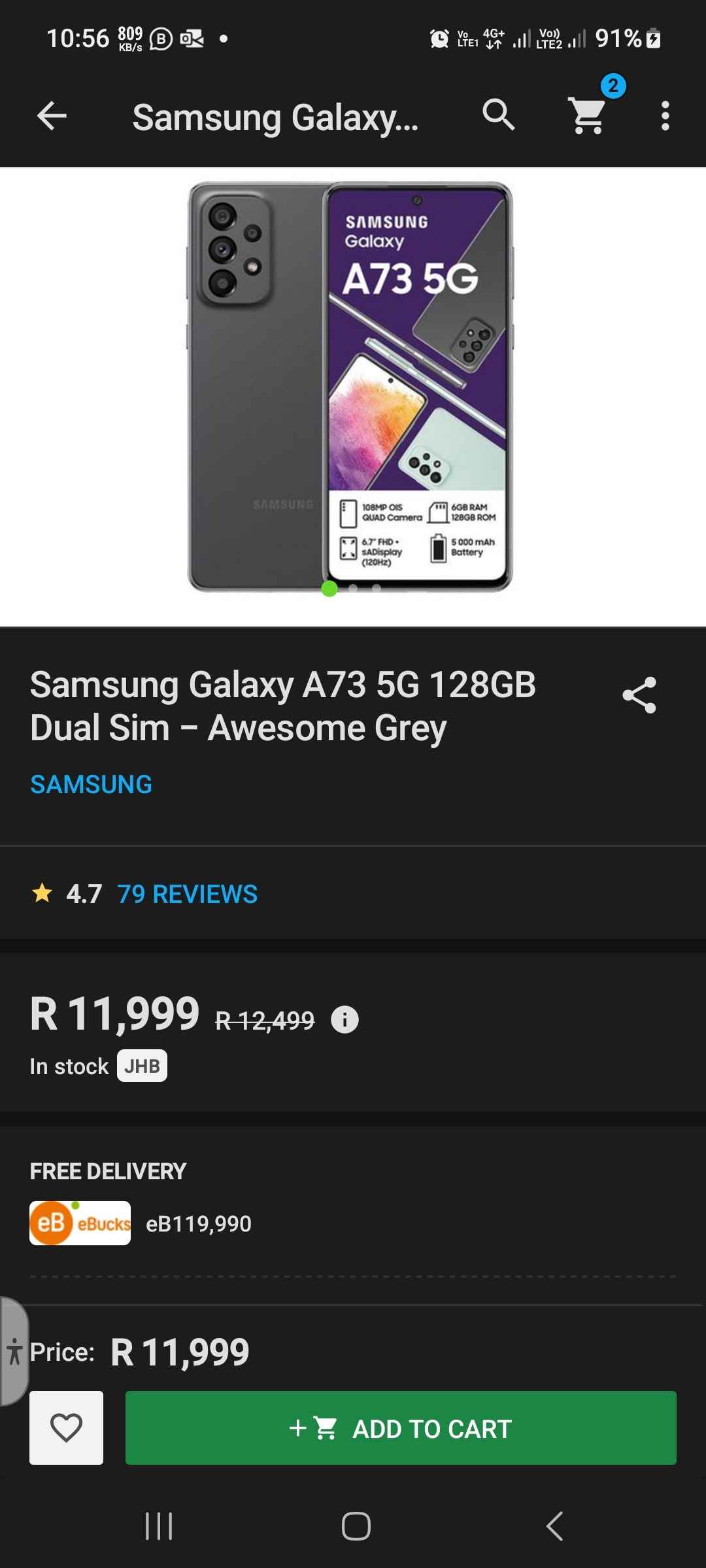 SAMSUNG GALAXY A73 5G awesome grey