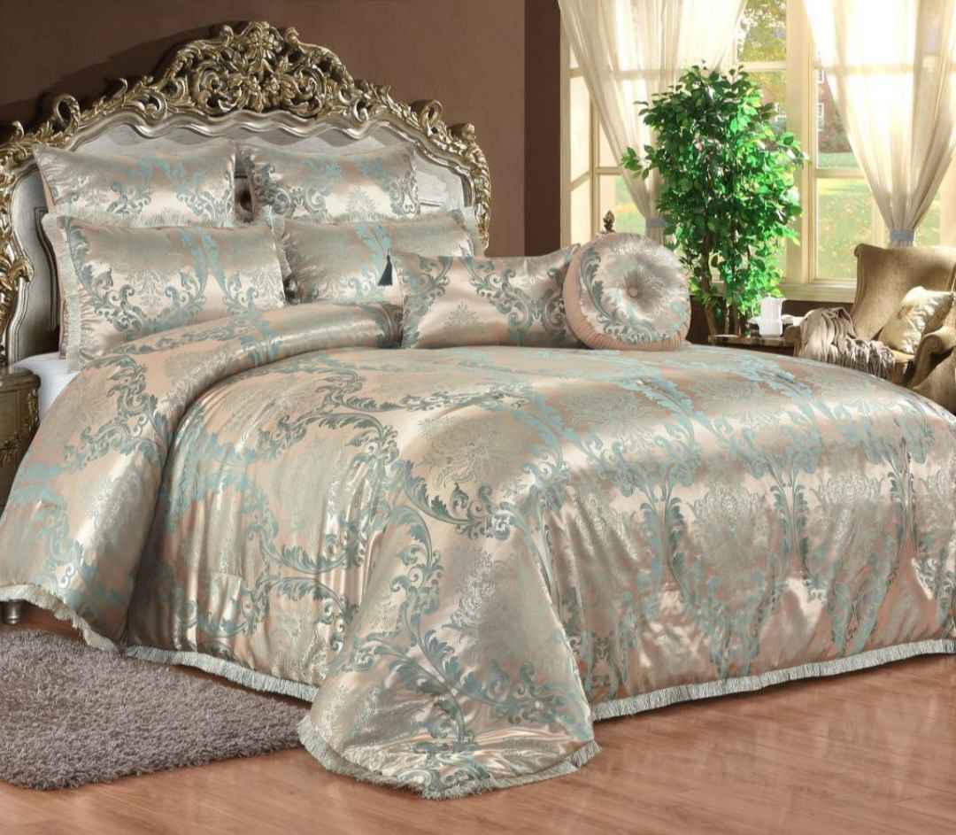 7 piece luxury satin jacquard quilt set