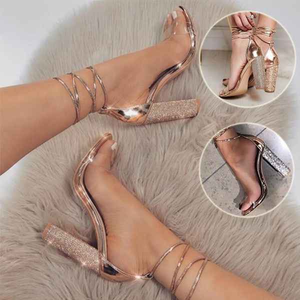 METALLIC CHUNKY HEELED STRAPPY SANDALS