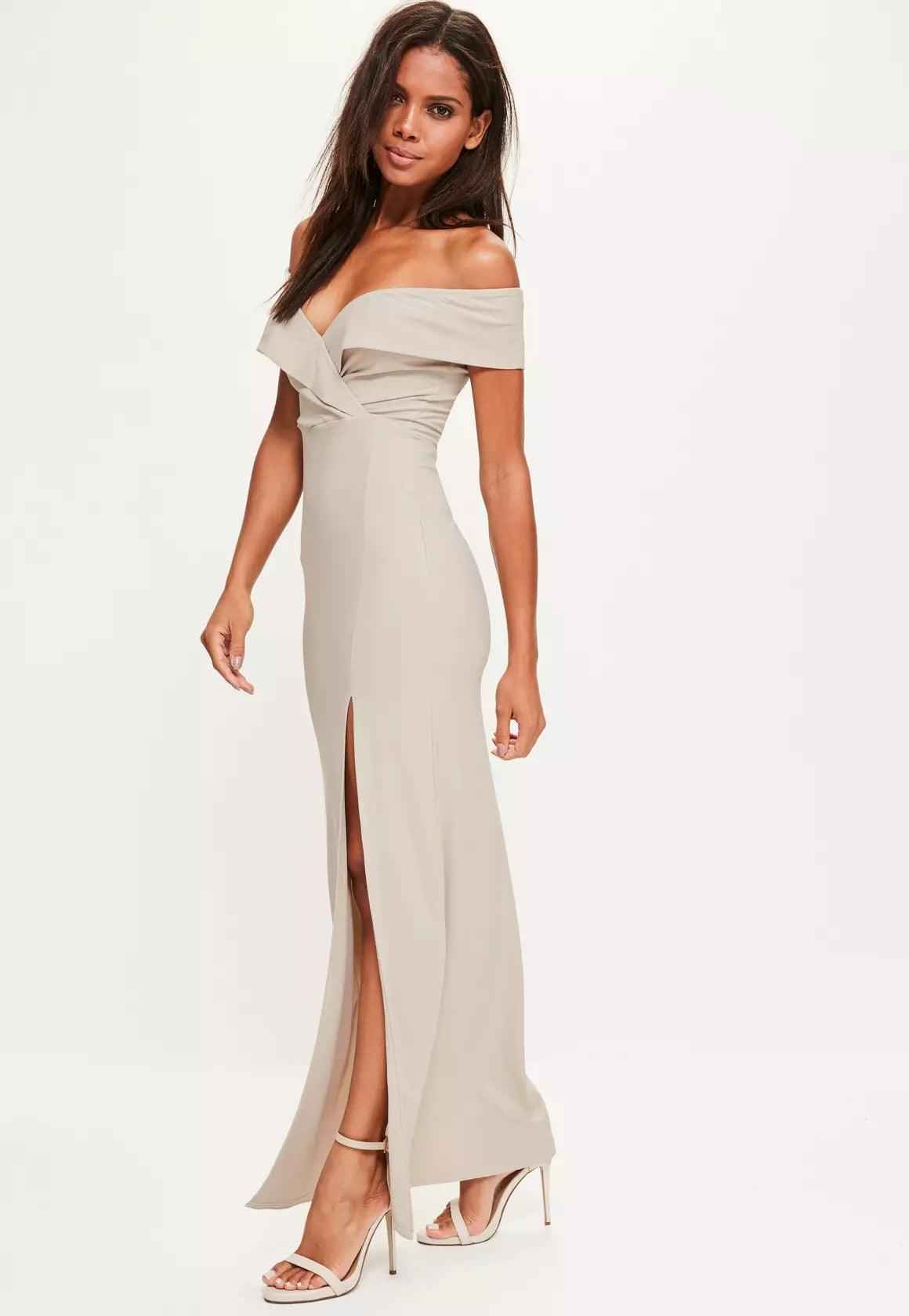 Off shoulder side slit maxi dress