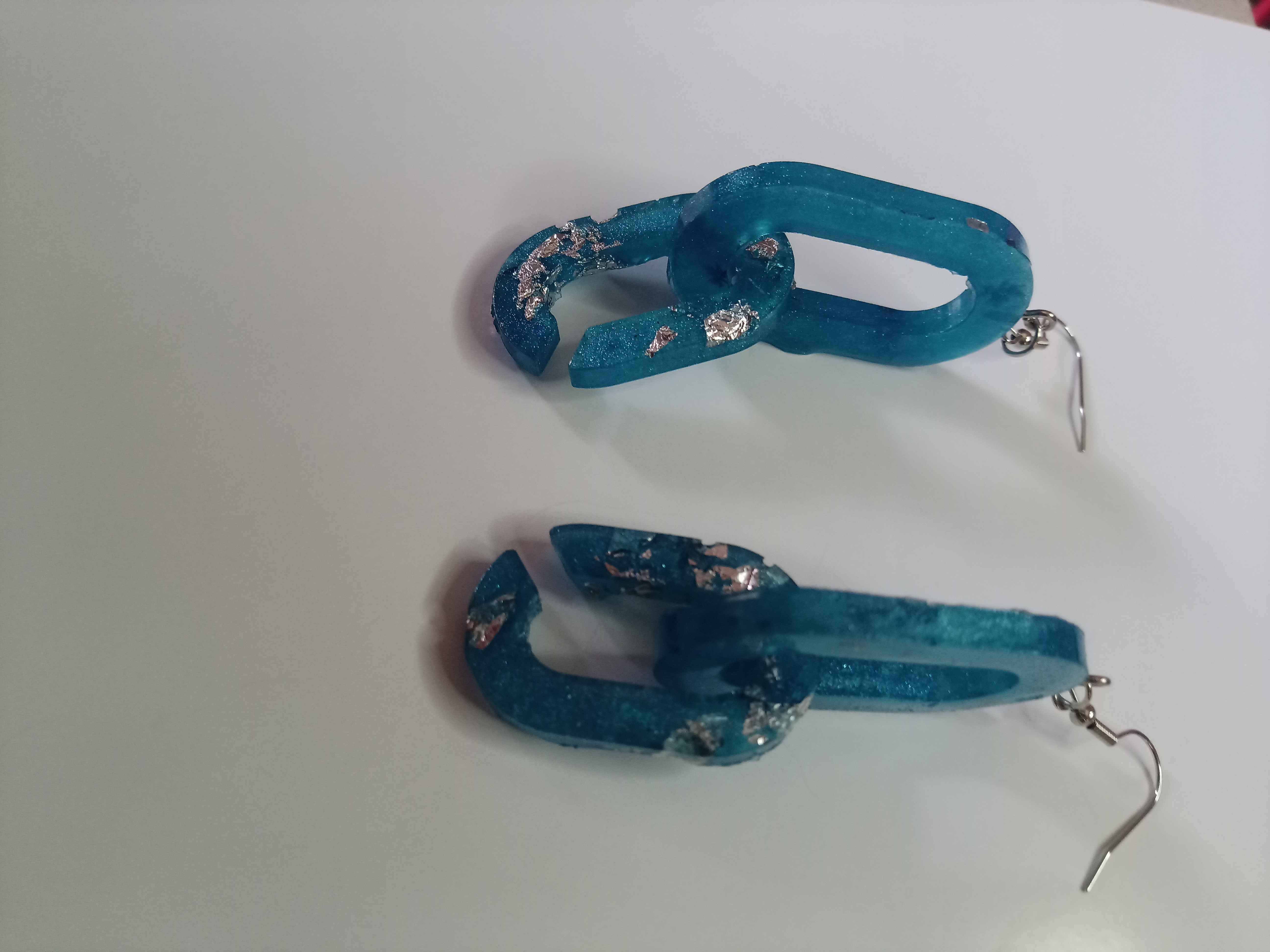 blue and silver link earrings