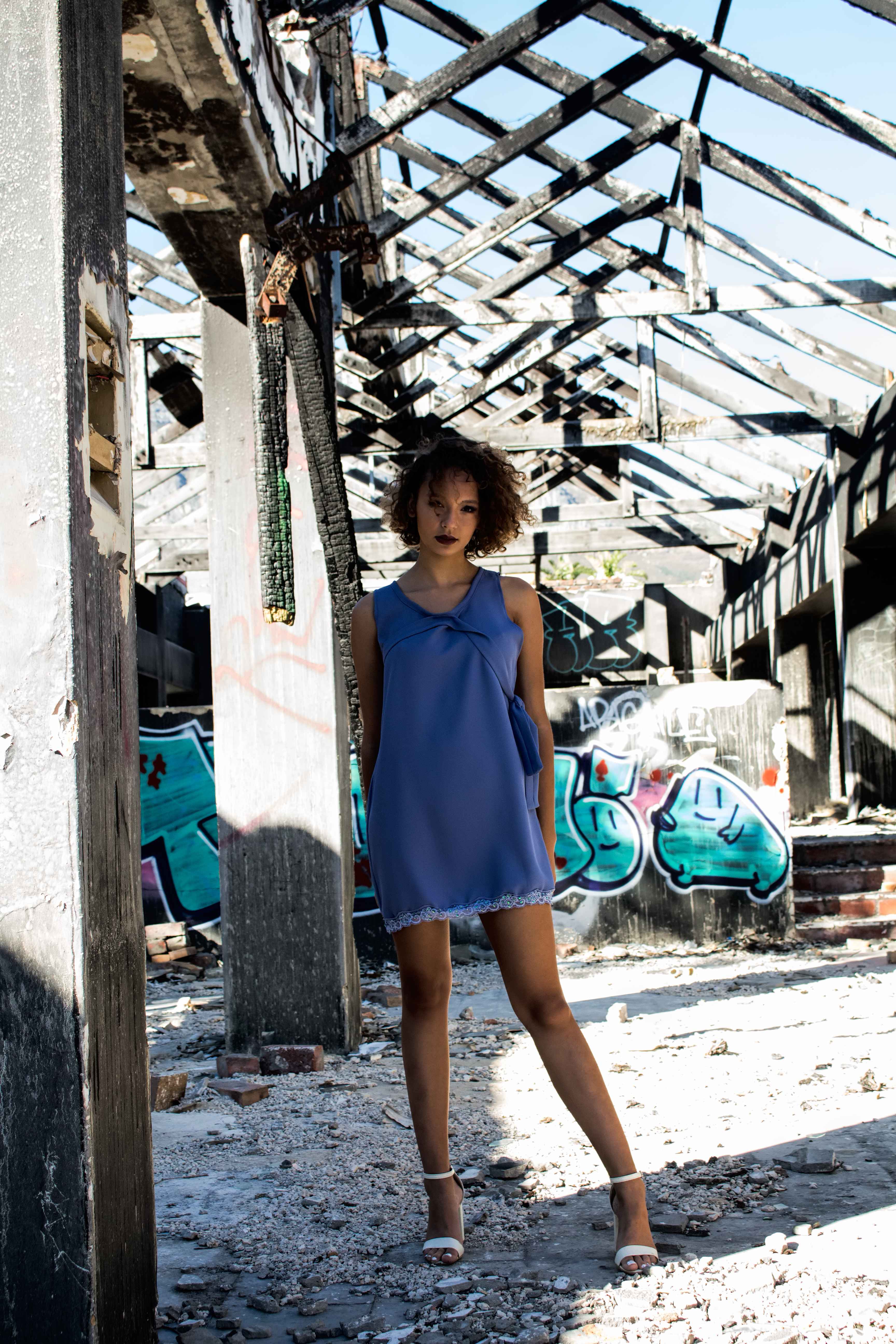 Lace-Hem Shift Mini: Elegant belt accent