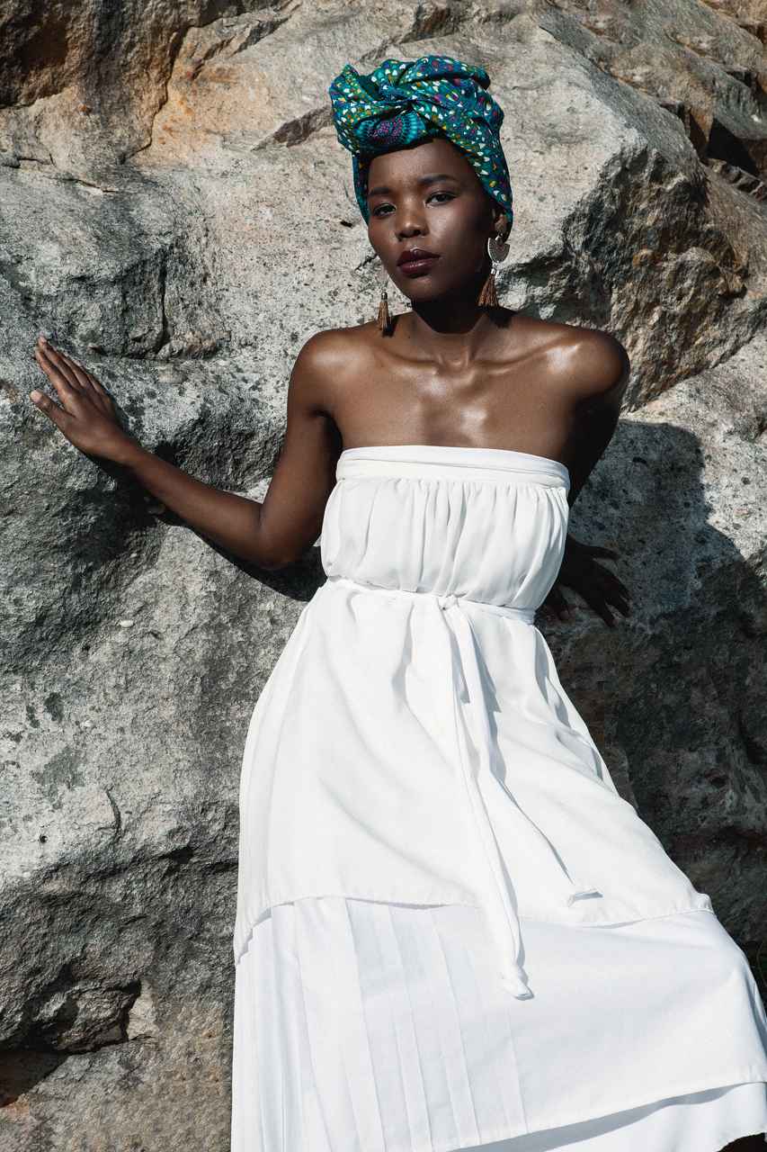 Pleated Tiered Boob-Tube Midi