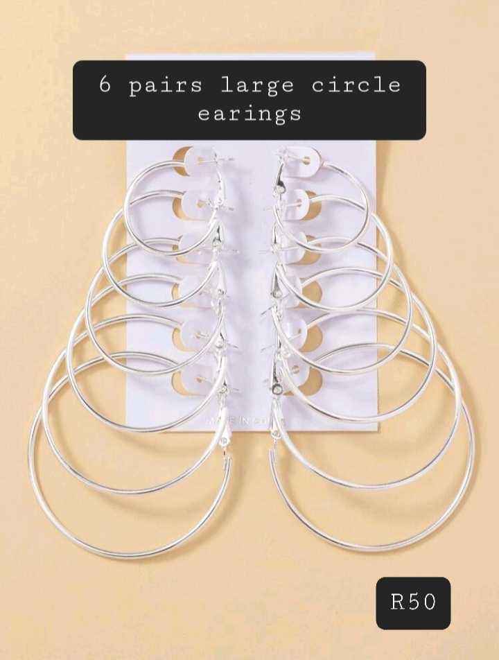 6 pairs silver hoop earings