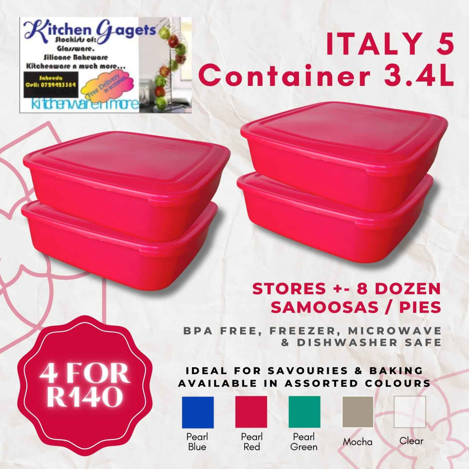 4pc Italy 3 container 3.4 lt