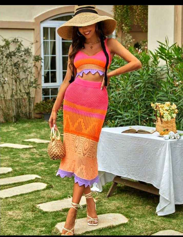 Knitted Crop Top & Midi Skirt Set