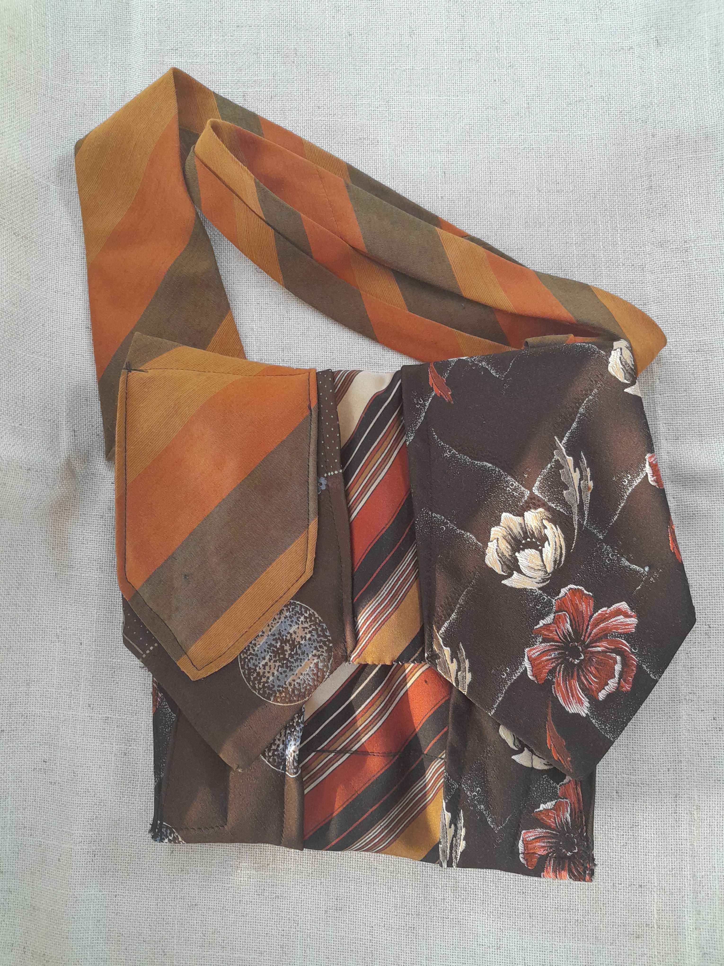 upcycled ties turned into a unique handbag