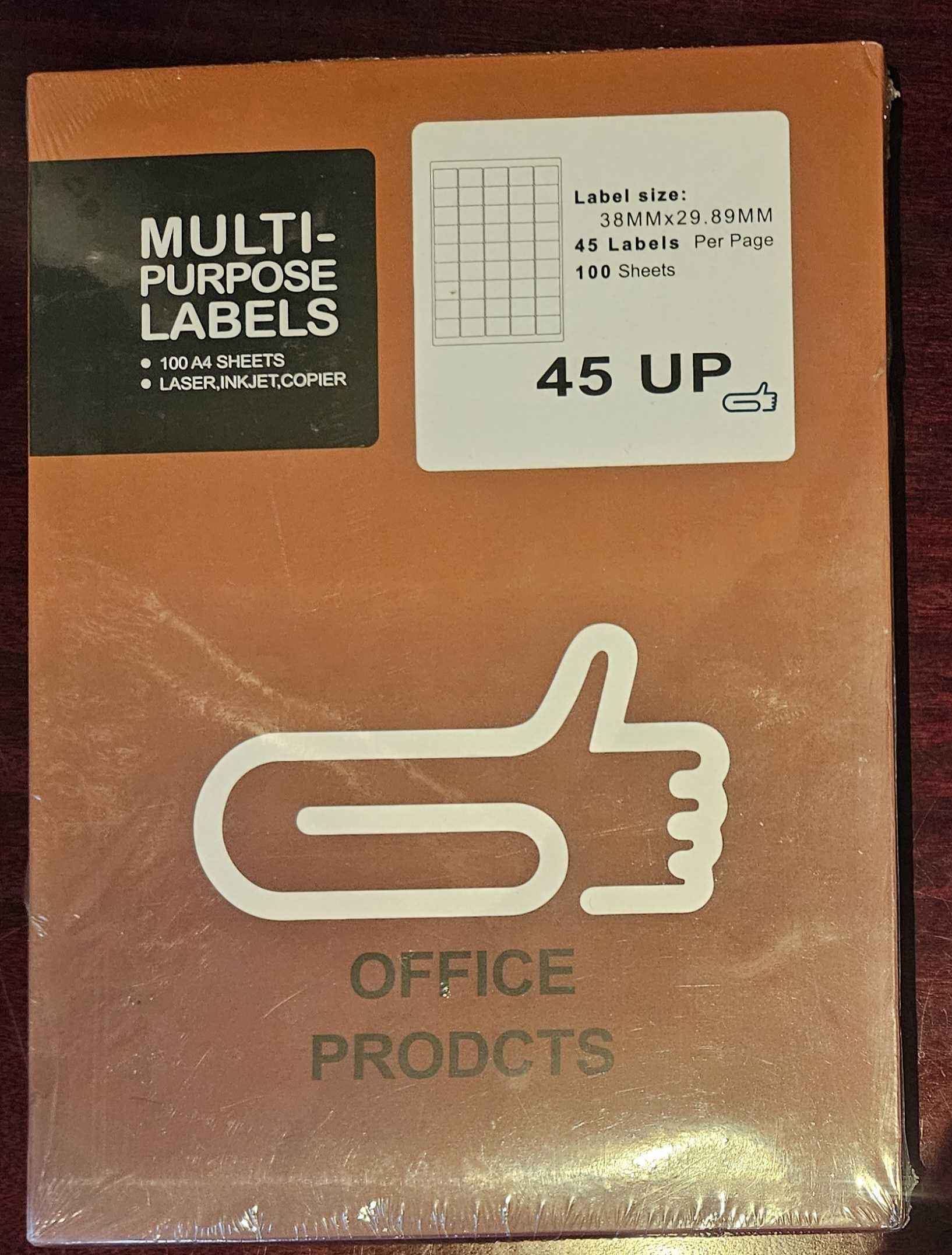 45 Up Adhesive Labels - 100 x A4 Sheets