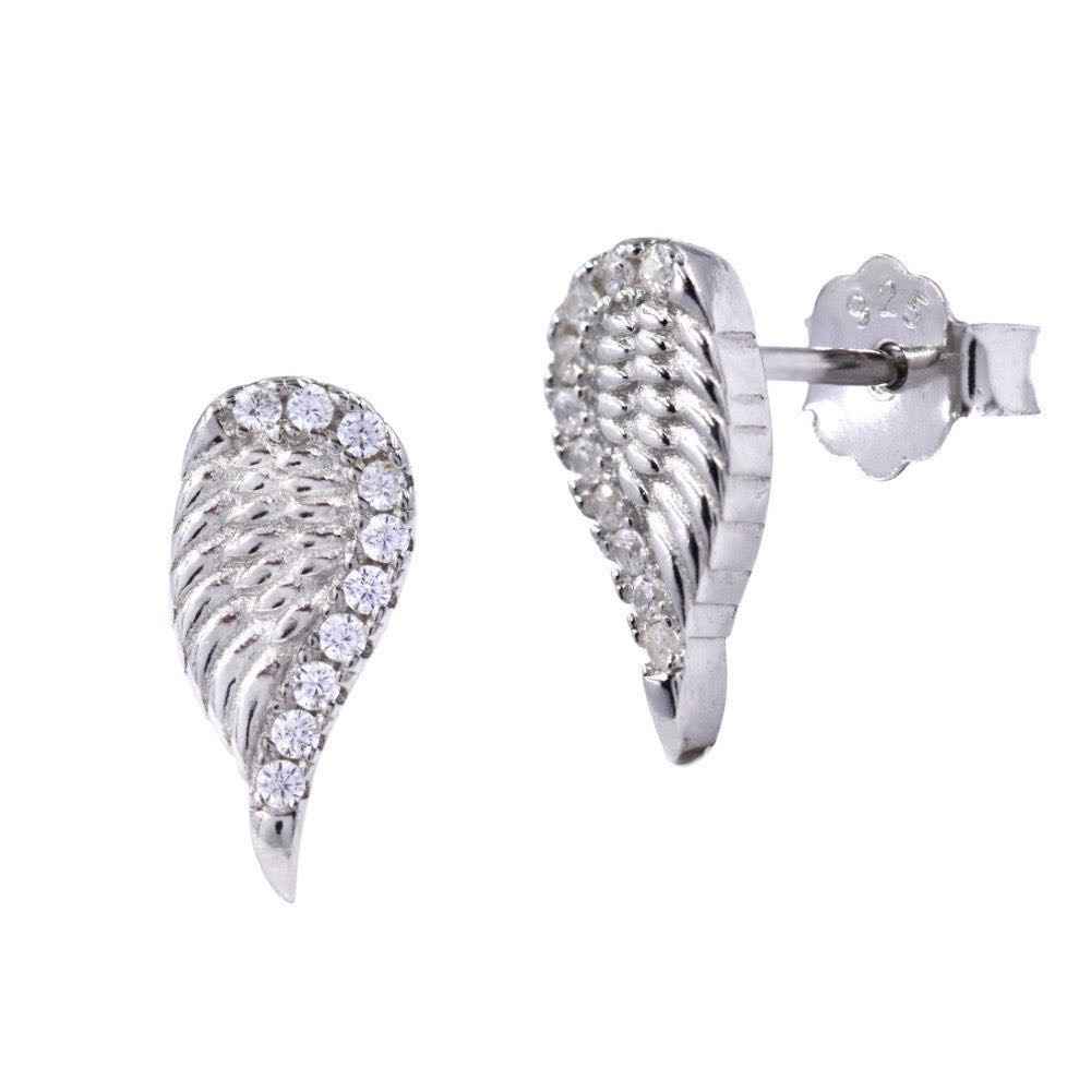 925 Silver cubic zirconia angel wing stud earring - SME2821