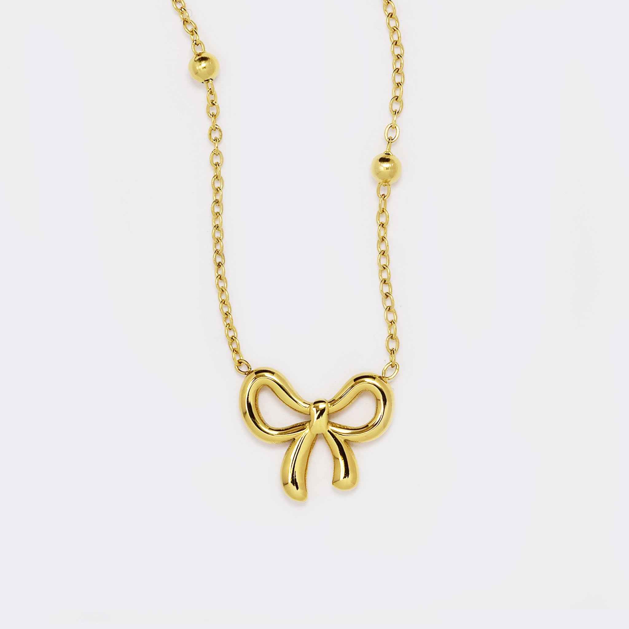 Steel bow and ball chain necklace - SSYN5548