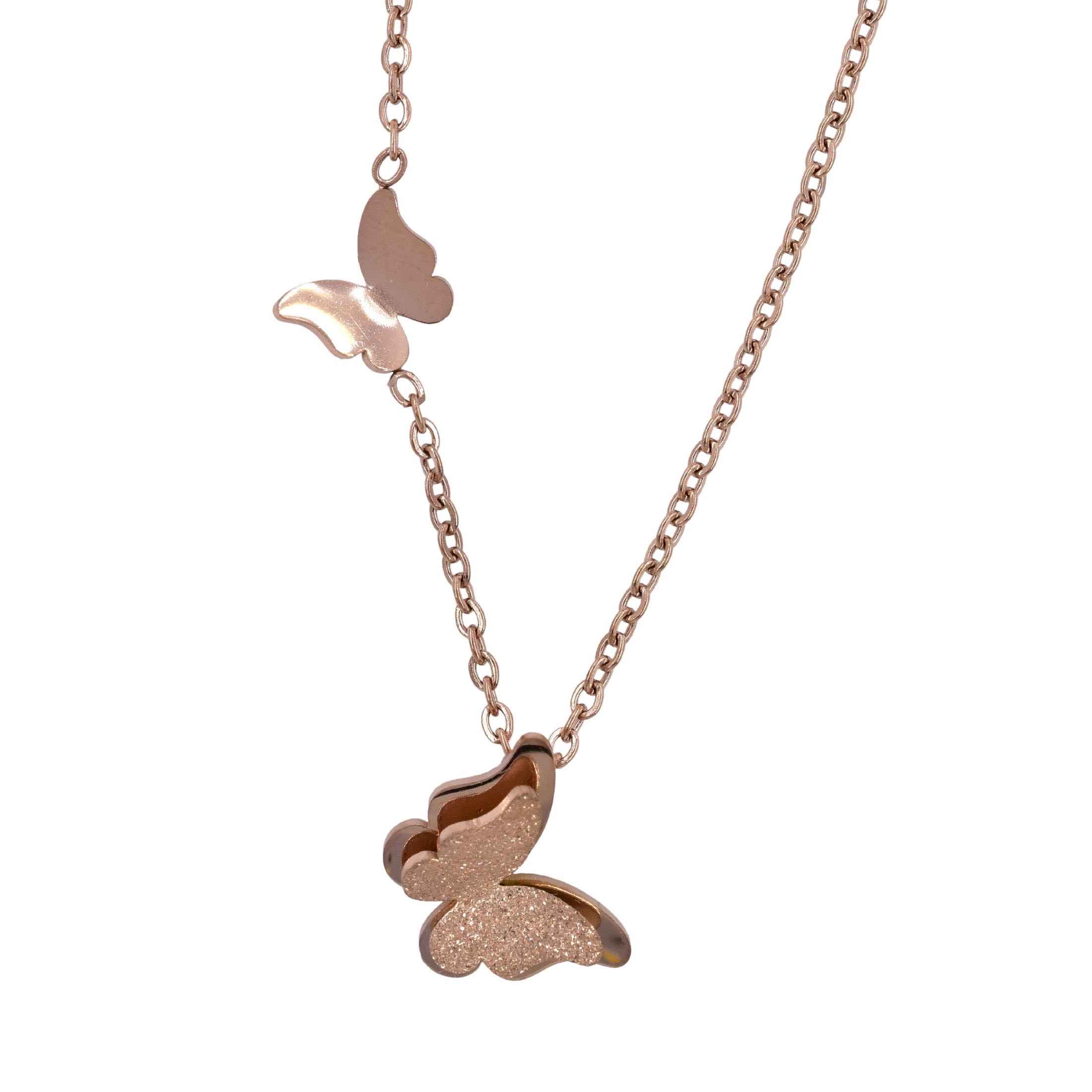 Stainless Steel Double Butterfly Necklace - Butterfly -,  SSYN2093