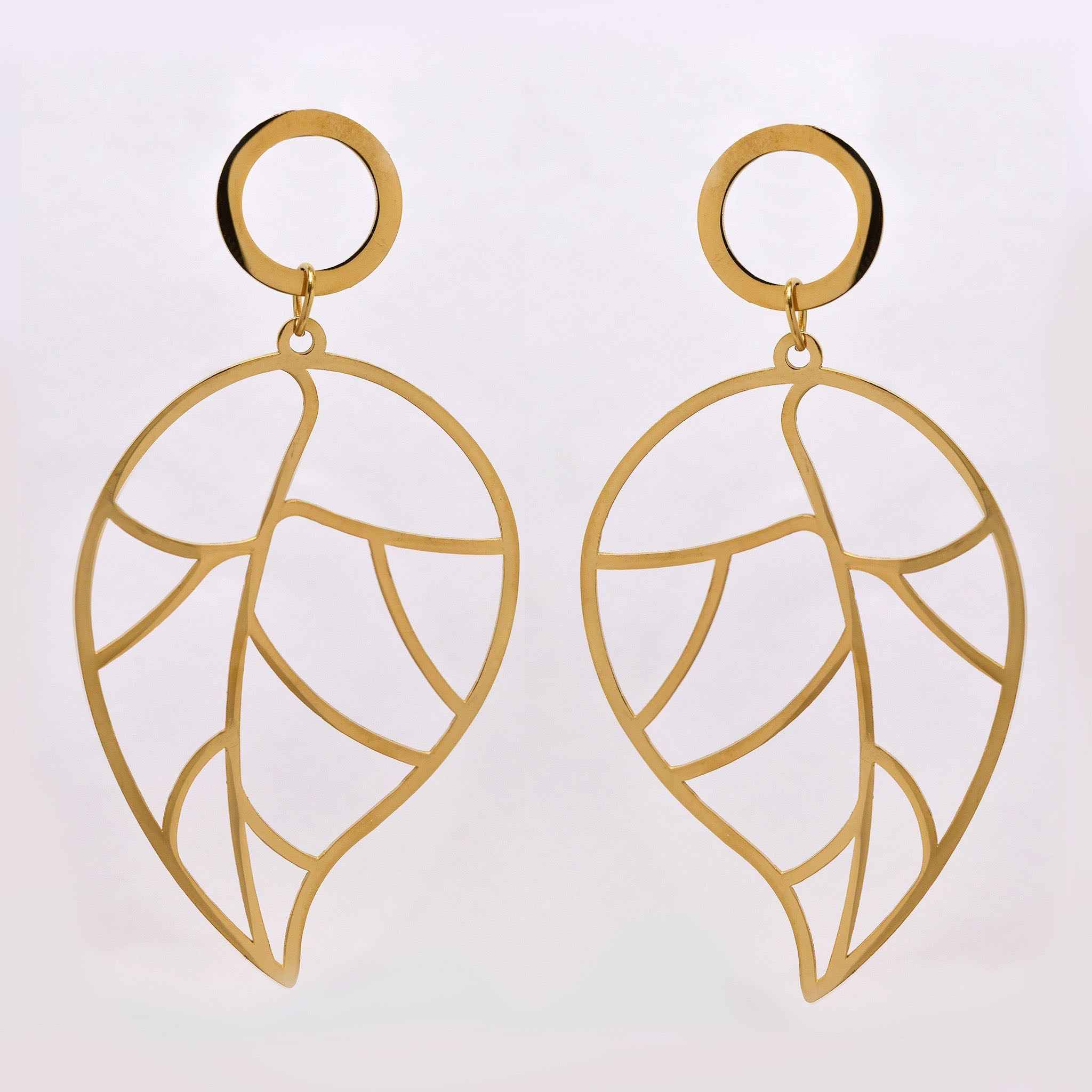 Stainless steel 7cm large cutout leaf drop stud - SSYE5245