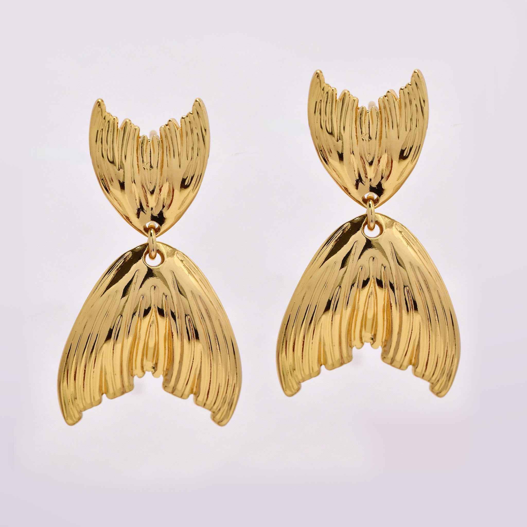 Stainless steel double fish tail drop earrings - 33x20mm - SSYE5252