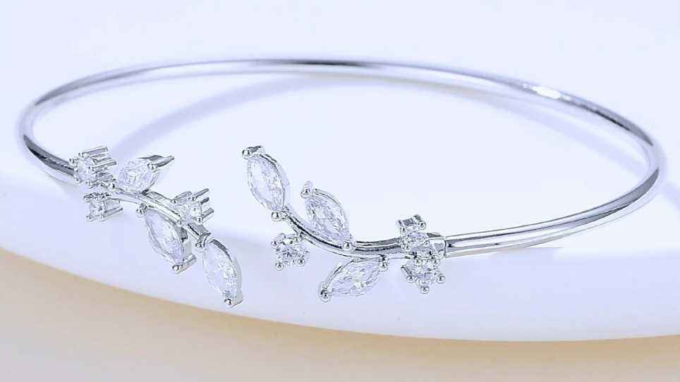 Cubic Zirconia Leaf Cuff Bangle