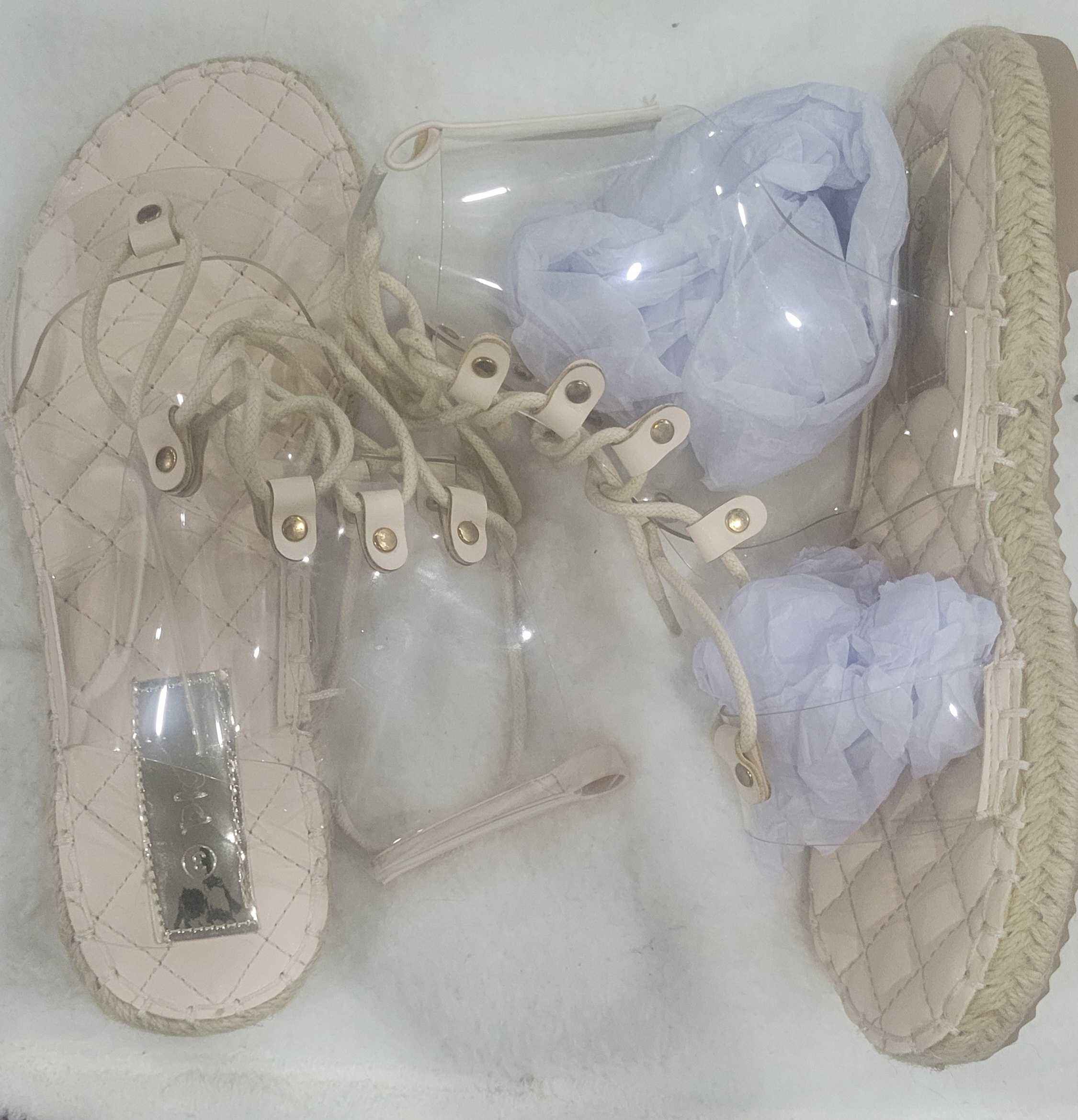 ladies clear lace up sandal.
