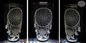 Hand engraved Dream Catcher beer glass