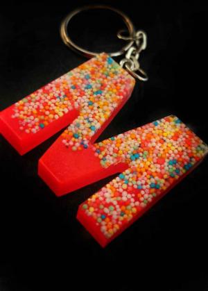 Custom Resin Keyrings Letter (pink and sprinkles)