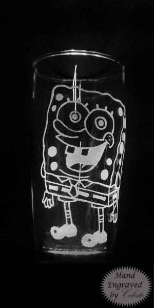 Custom Hand Engraved glass Spongebob