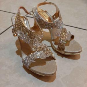 Platform, stiletto gold heel, size 5
