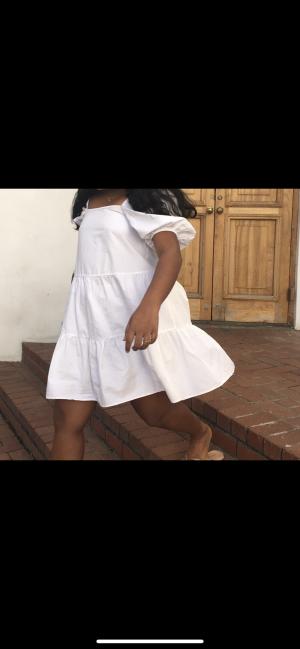 White Puffed Sleeved Sun Dress