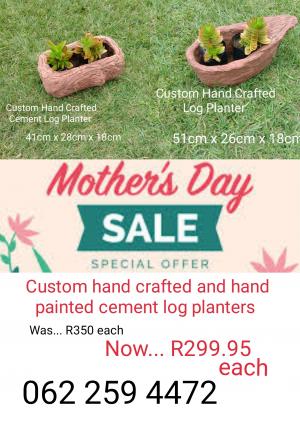 Hand crafted cement Log planters 