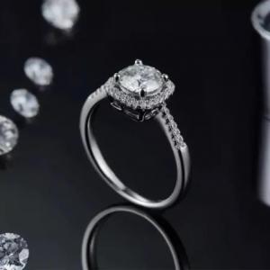 1.00cts Moissanite Halo Ring 925 Silver