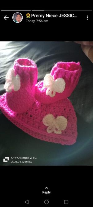 handmade crochet hat and booties