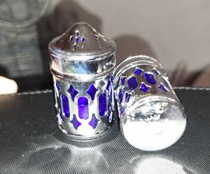 Salt & Pepper Shaker Set - Vintage Cobalt Blue Glass Inserts