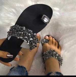 Women's Glitter Sequin Sandals, Sandy Beach Sequin Toe Post Flip Flop Sandal