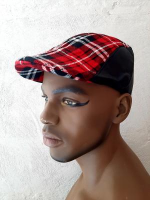 Red & Black checkered newsboy cap