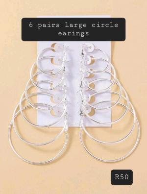 6 pairs silver hoop earings