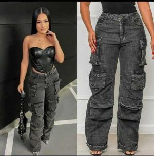 Flap Pockets Cargo Jean Pants