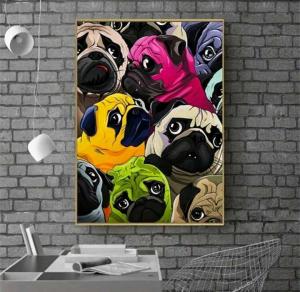 pug watercolour canvass