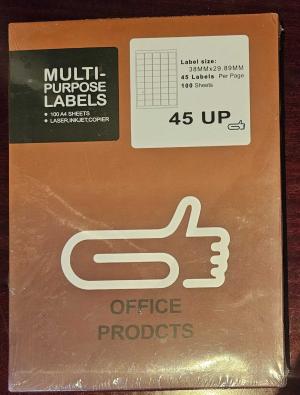 45 Up Adhesive Labels - 100 x A4 Sheets