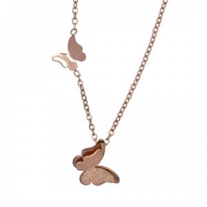 Stainless Steel Double Butterfly Necklace - Butterfly -,  SSYN2093