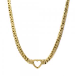 Stainless steel flat curb necklace with heart - SSYN4463