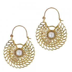 Brass gemstone decorative statement leaf mandala earring - IFE576