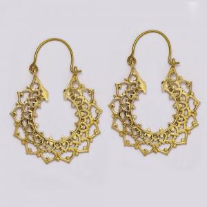 Brass pointy flat basket lotus petal design brass hoop earrings - IFE722