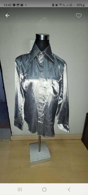 silver satin long sleeve shirt