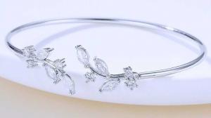 Cubic Zirconia Leaf Cuff Bangle